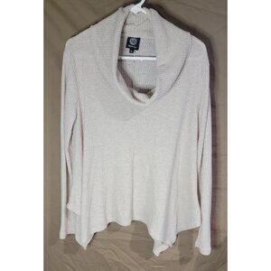 Bobeau Womens Large Relaxed Cowl Neck Sweater Waffle Knit Asymmetrical Swing Hem